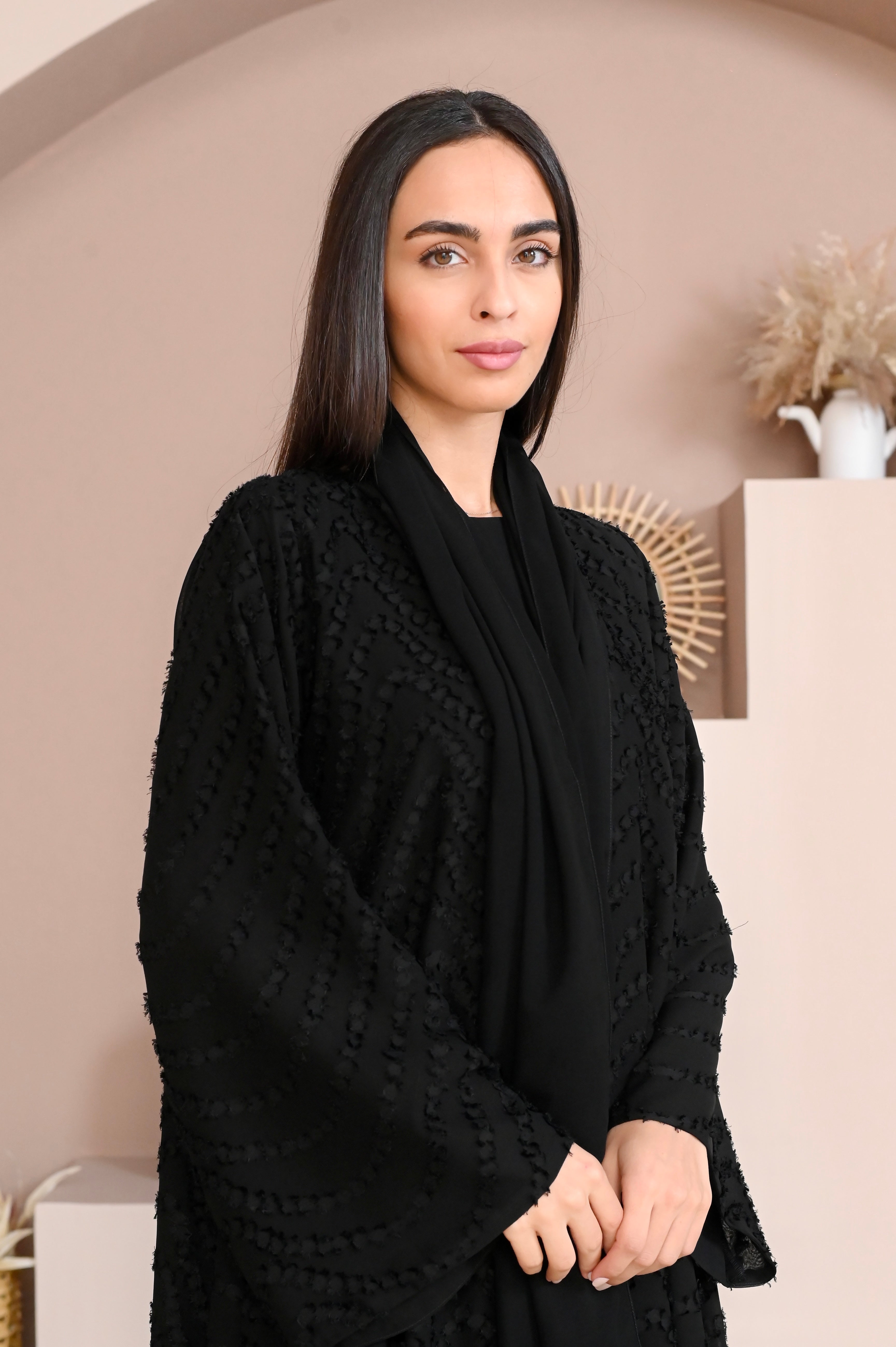 ELEGANT BLACK DOUBLE CHIFFON ABAYA #343