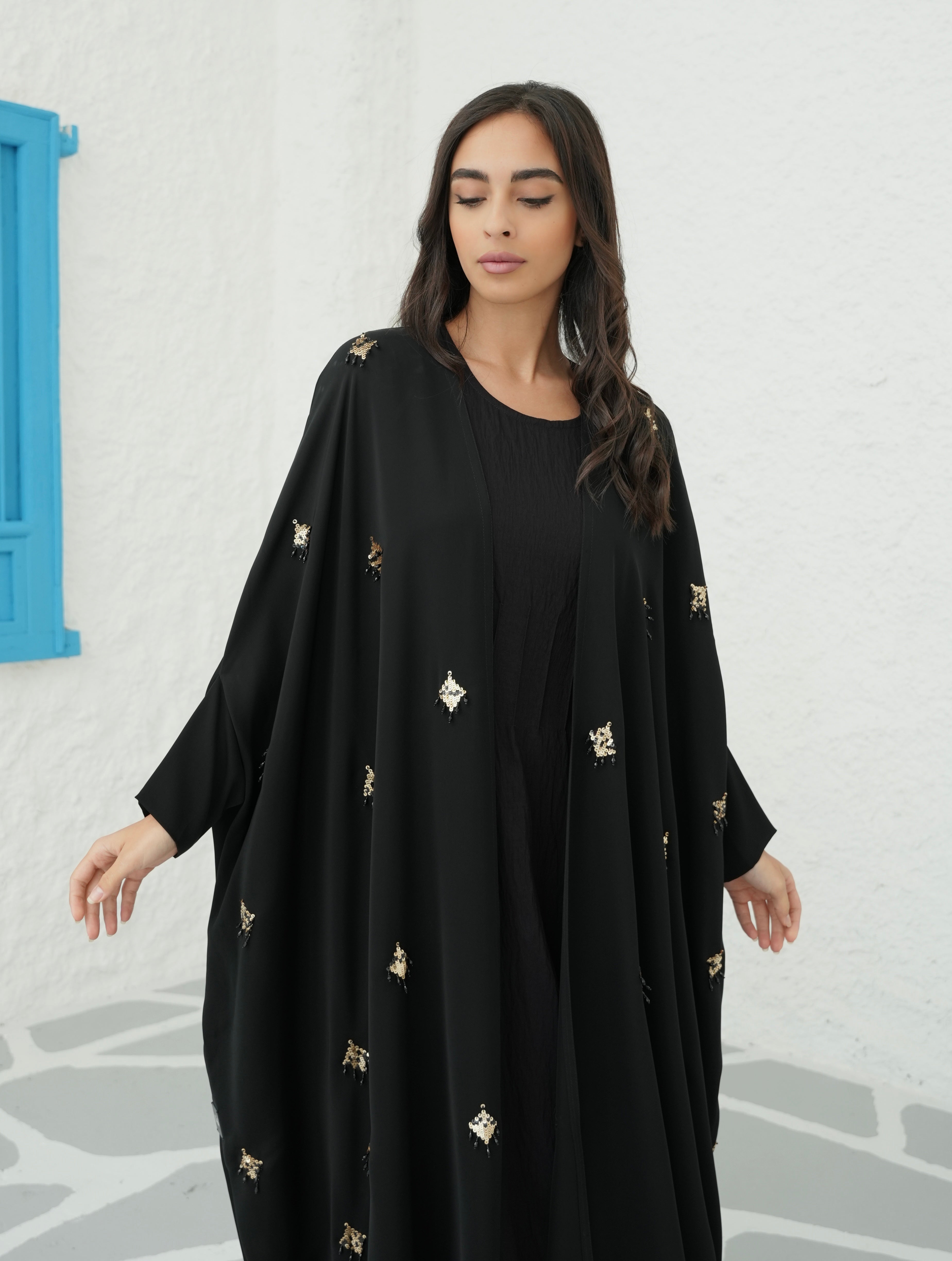 ELEGANT BLACK CAPE ABAYA #390