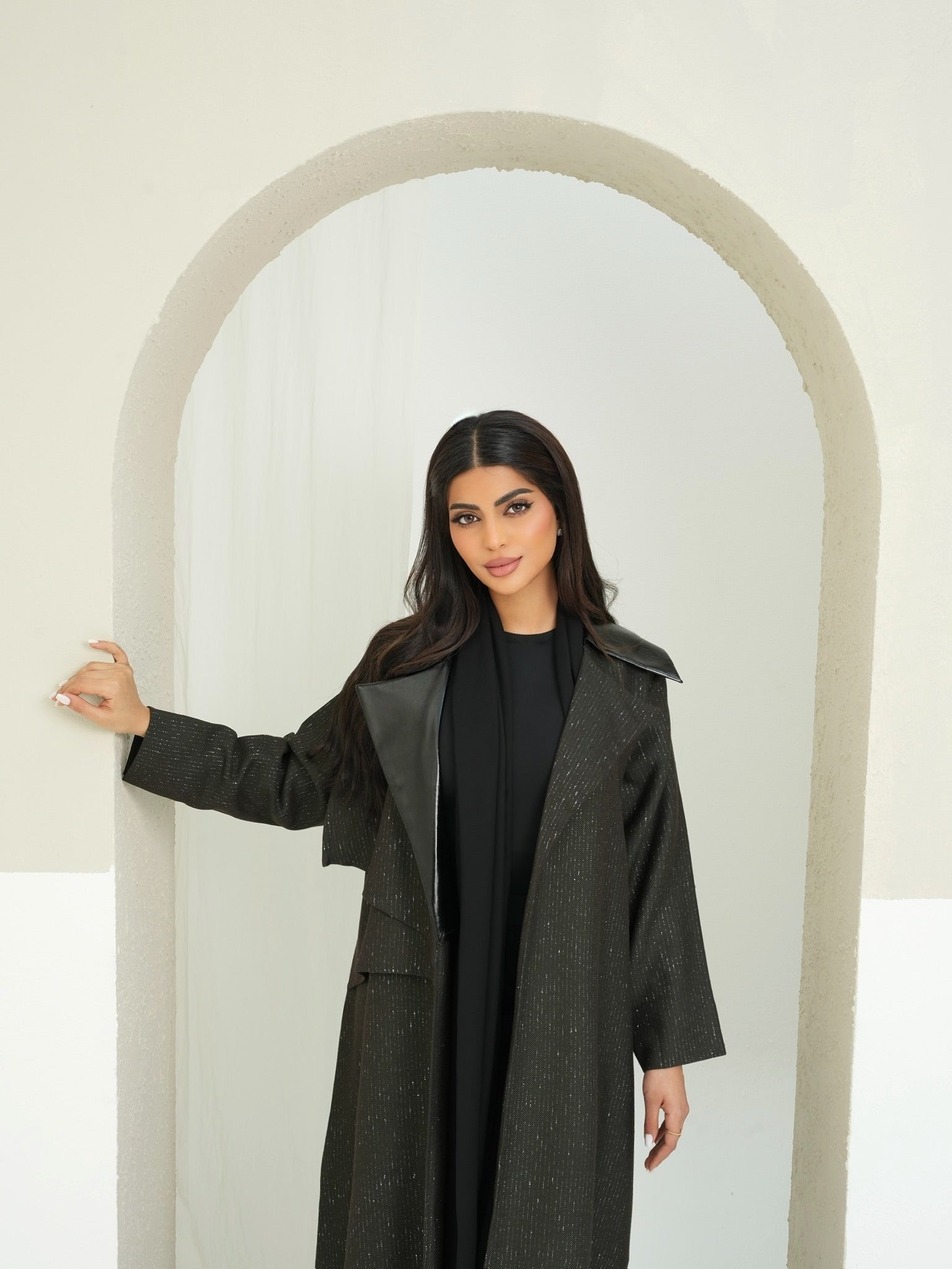 ELEGANT OLIVE AND LEATHER ABAYA #555