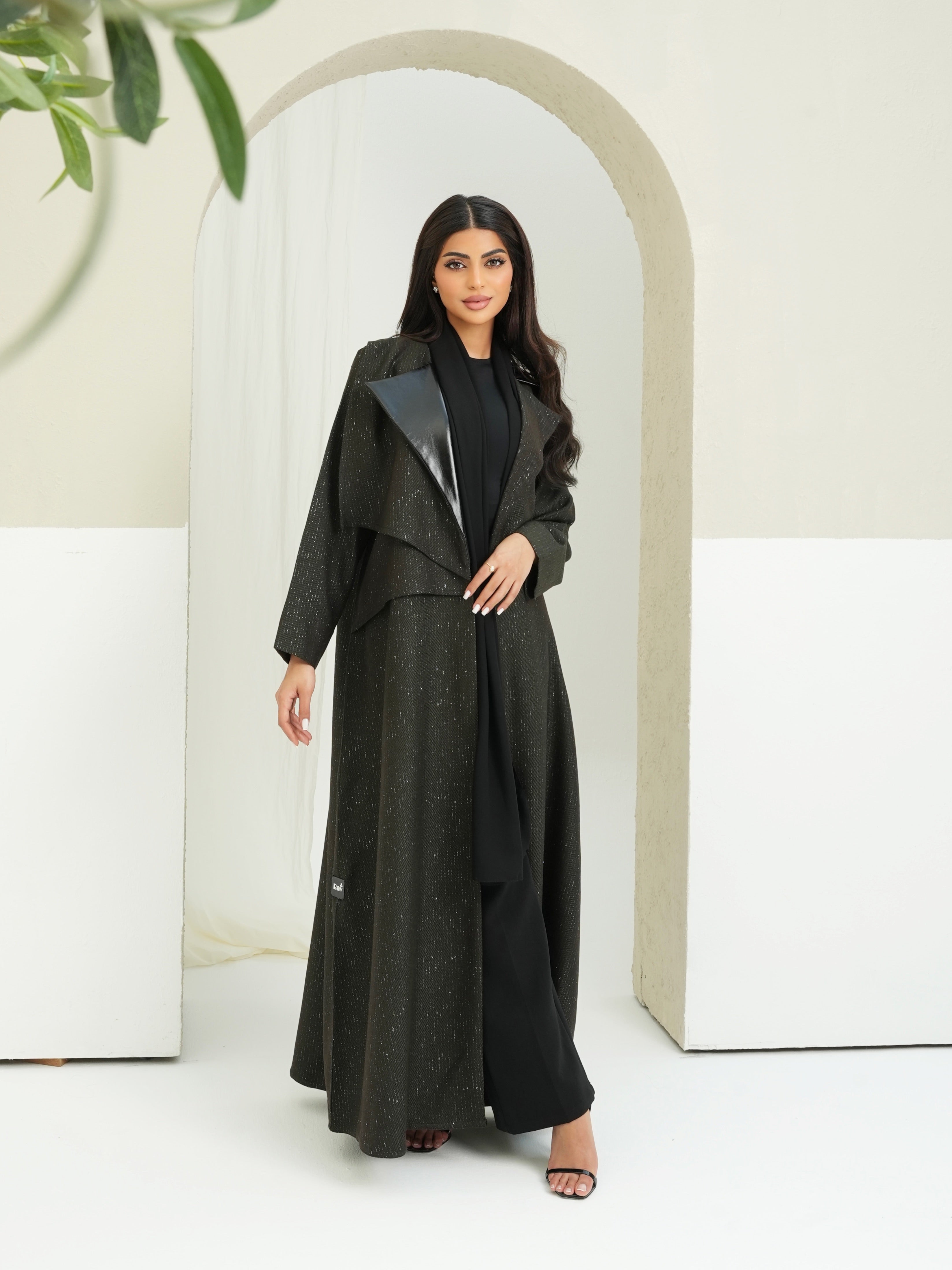 ELEGANT OLIVE AND LEATHER ABAYA #555