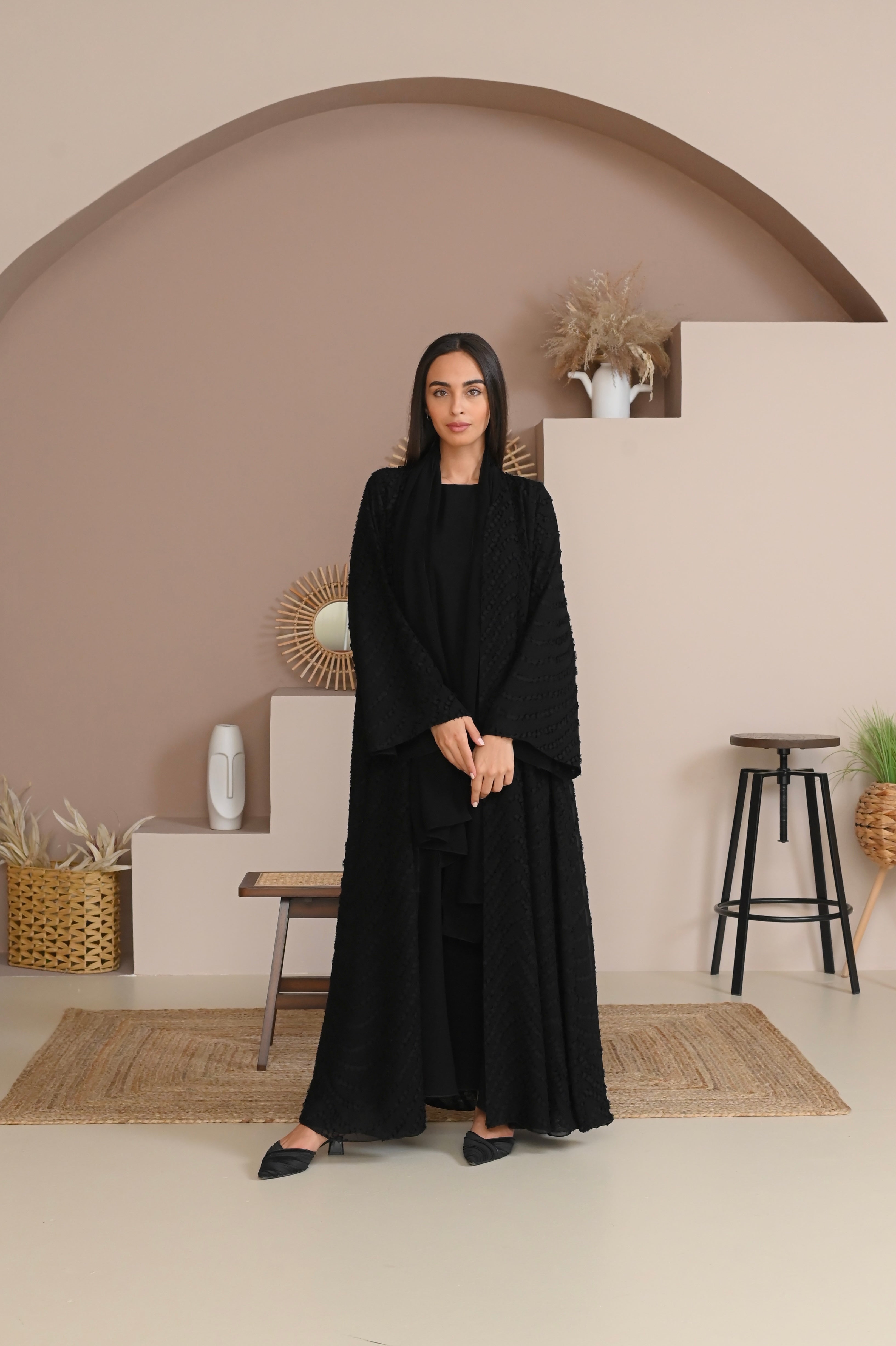 ELEGANT BLACK DOUBLE CHIFFON ABAYA #343