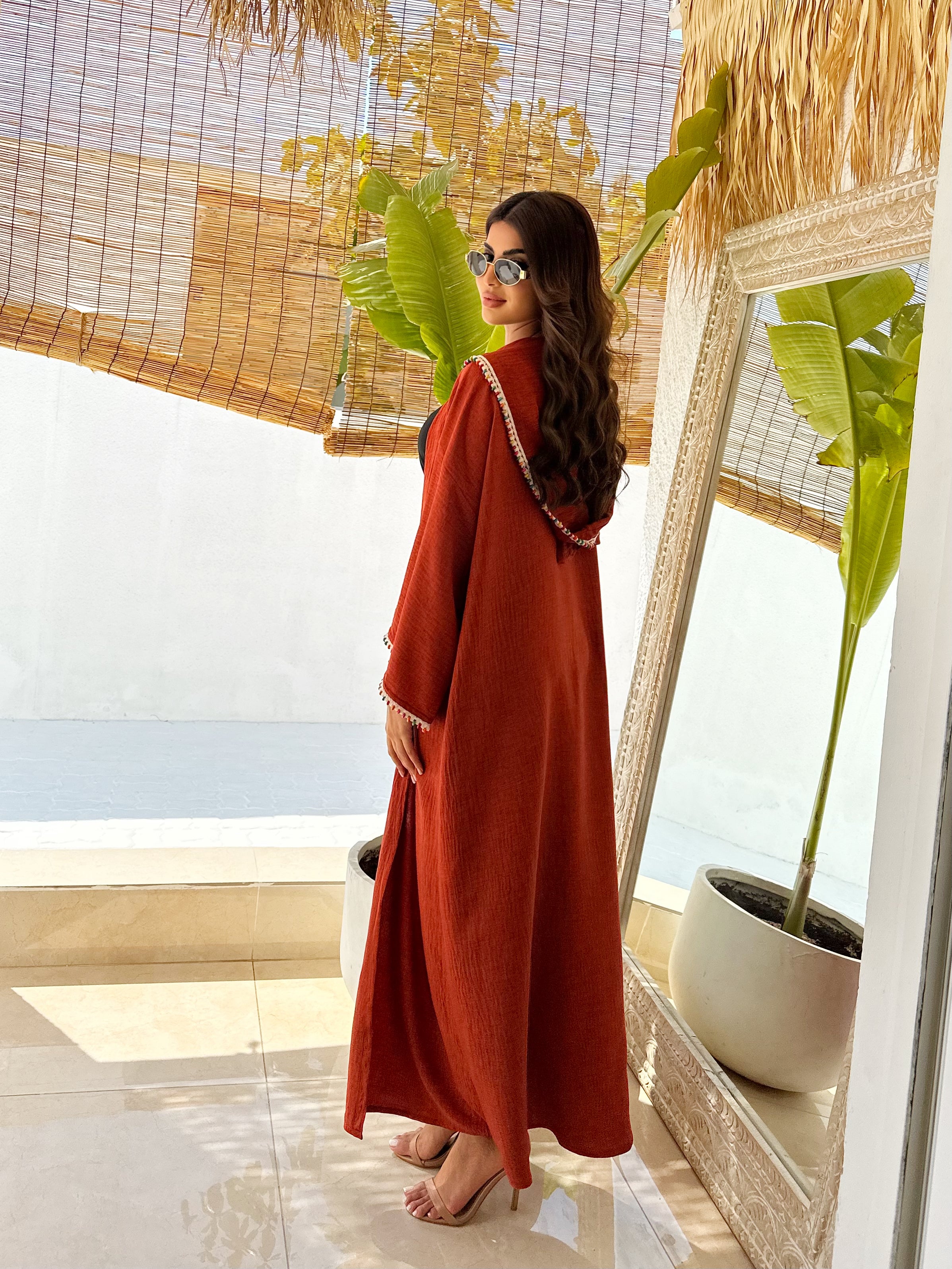 RUST ORANGE LINEN ABAYA #503