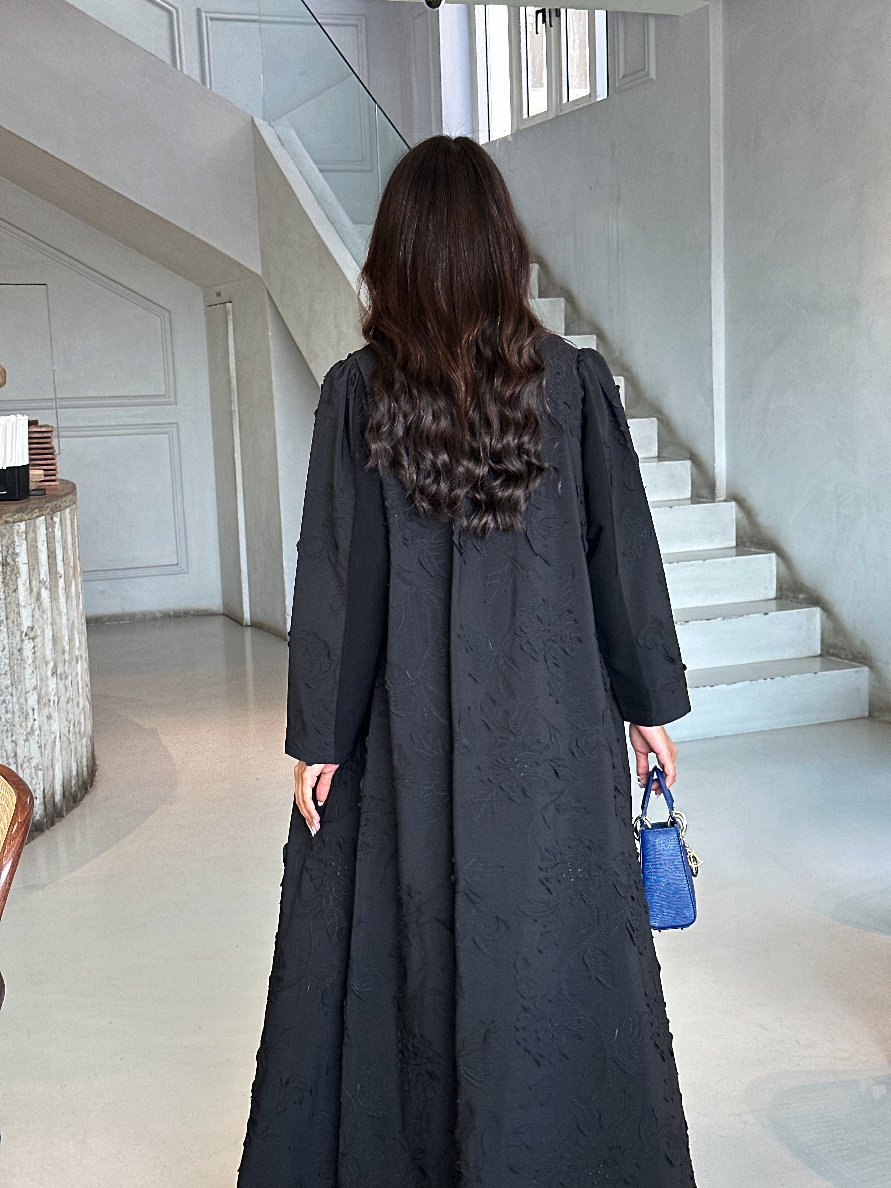 FANCY BLACK ABAYA #563