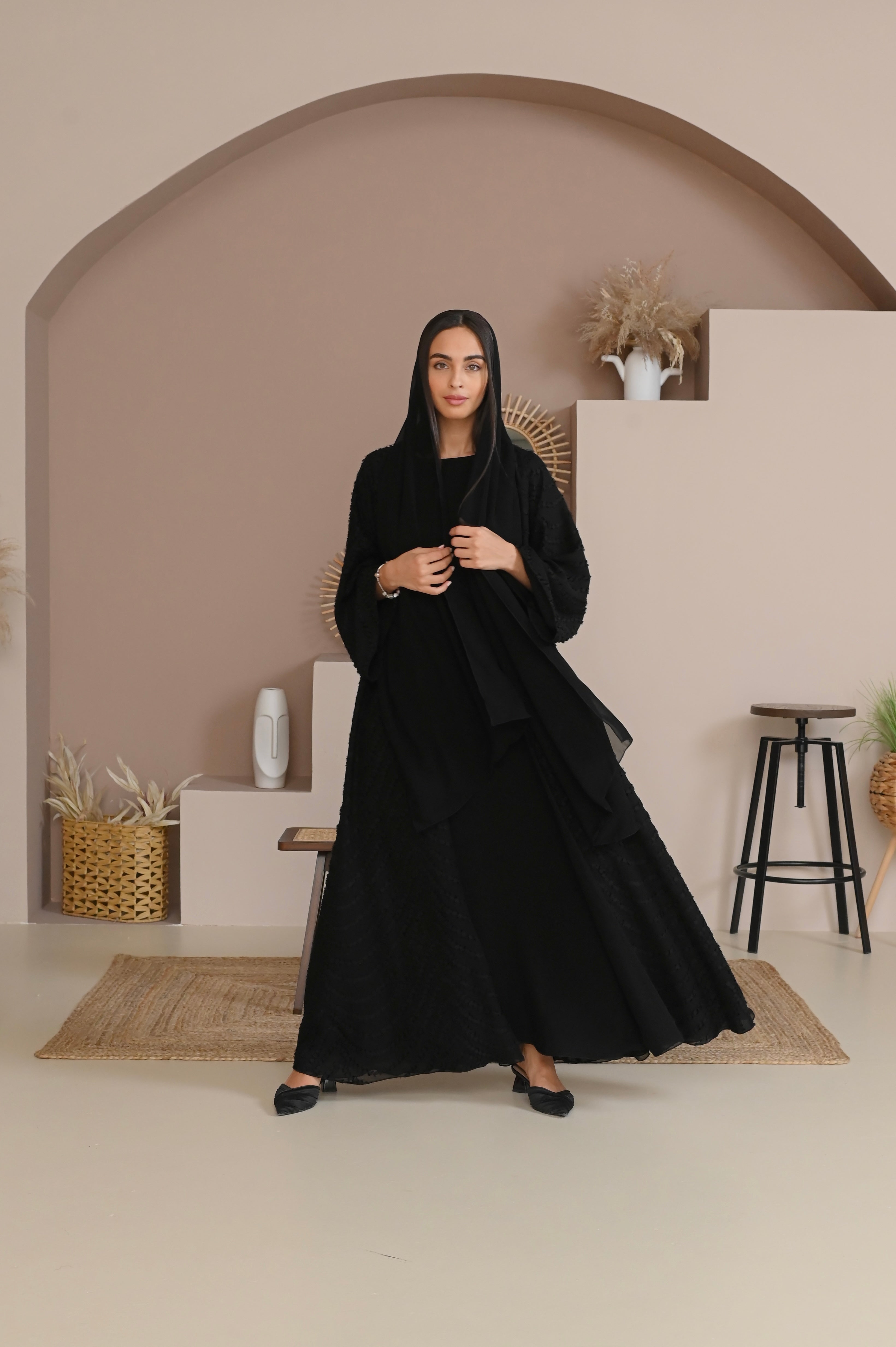 ELEGANT BLACK DOUBLE CHIFFON ABAYA #343