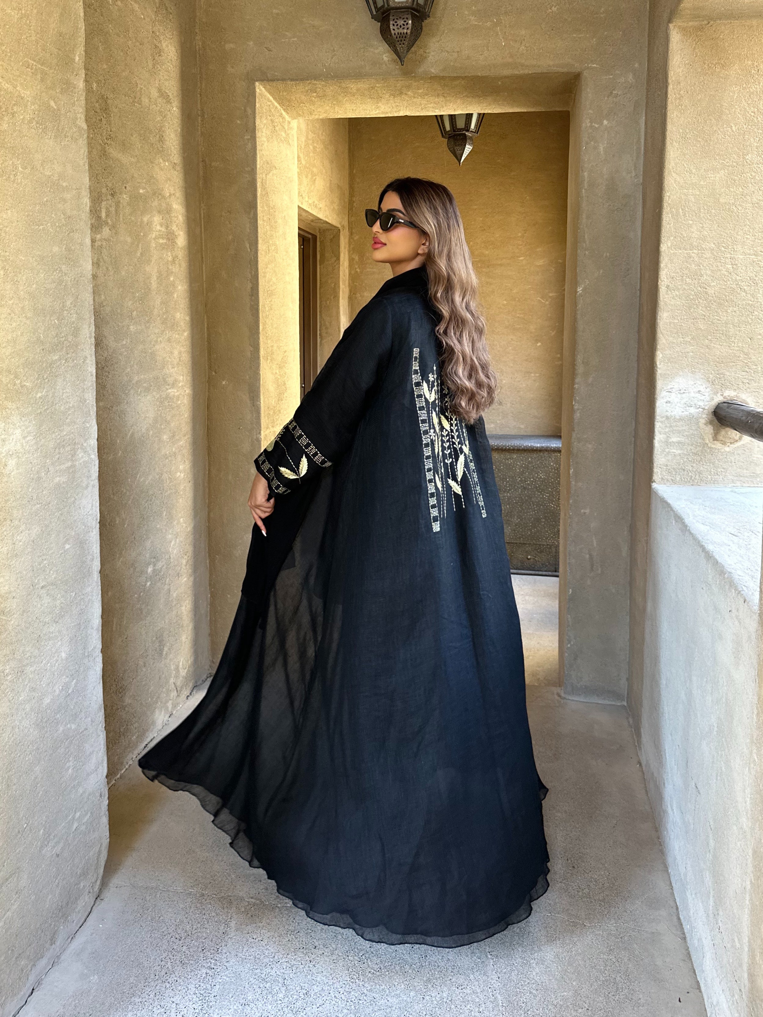 ELEGANT BLACK LINEN ABAYA #437