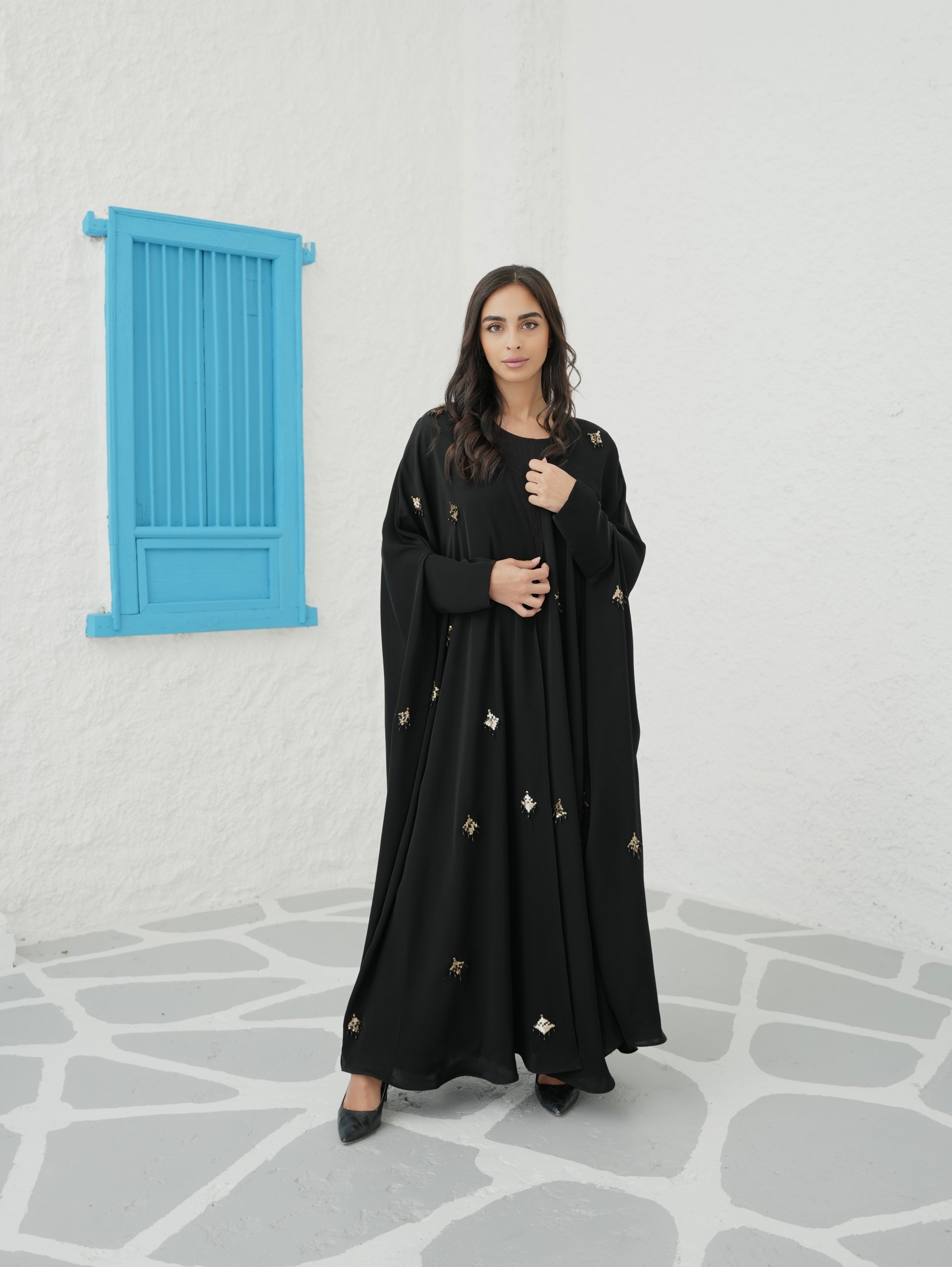 ELEGANT BLACK CAPE ABAYA #390