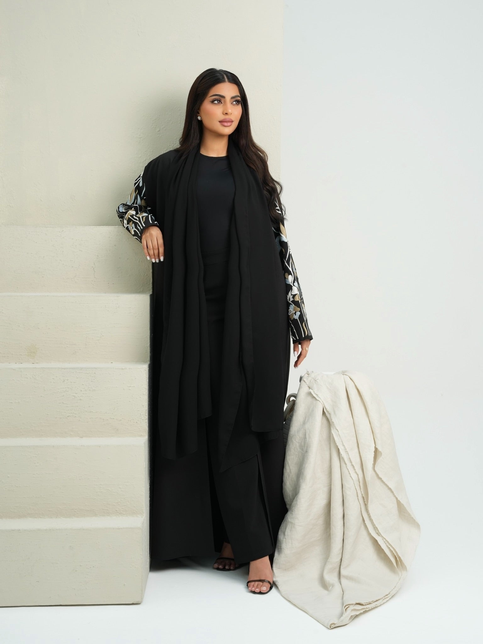 CLASSIC BLACK OPEN ABAYA #553