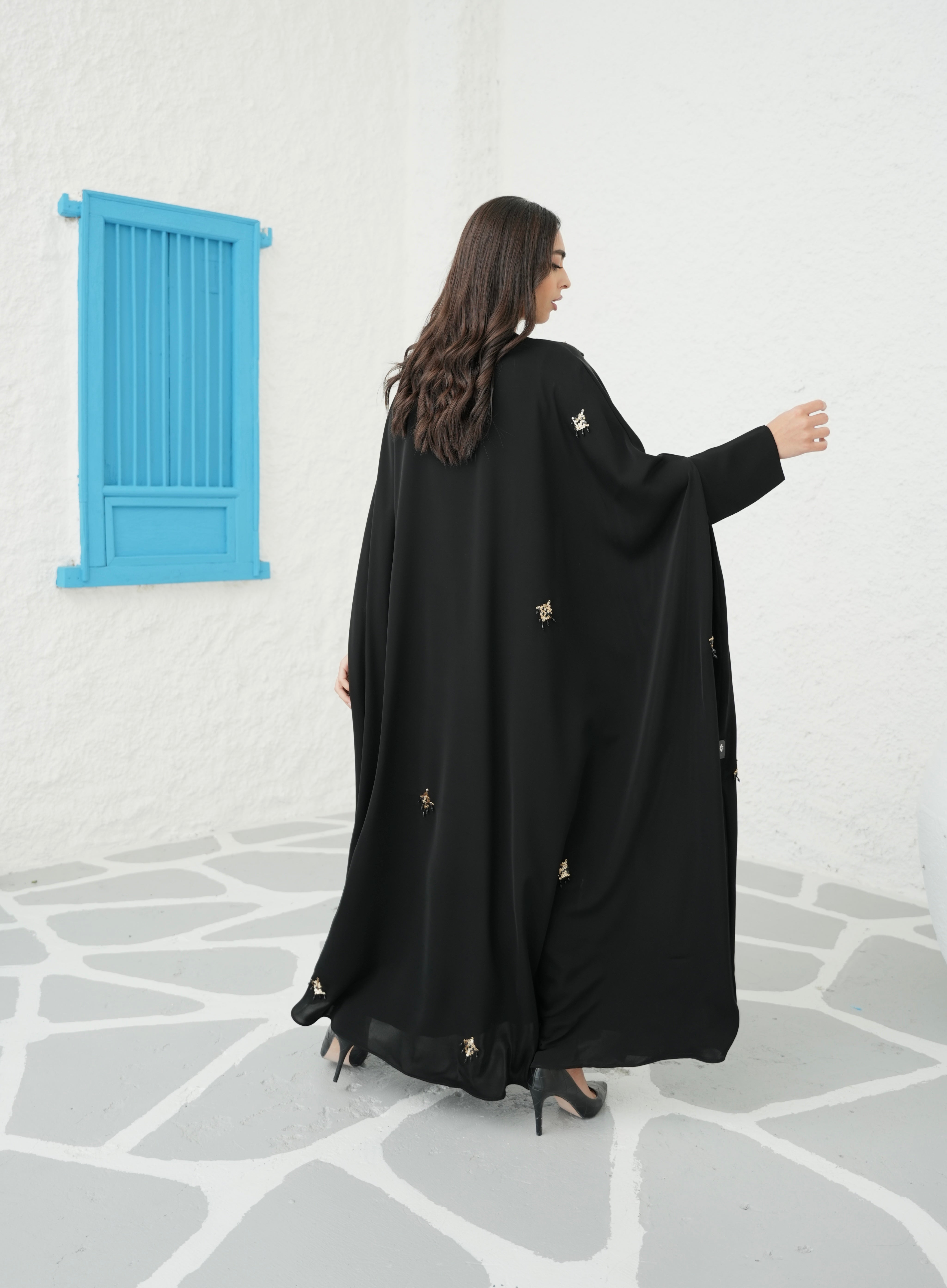 ELEGANT BLACK CAPE ABAYA #390