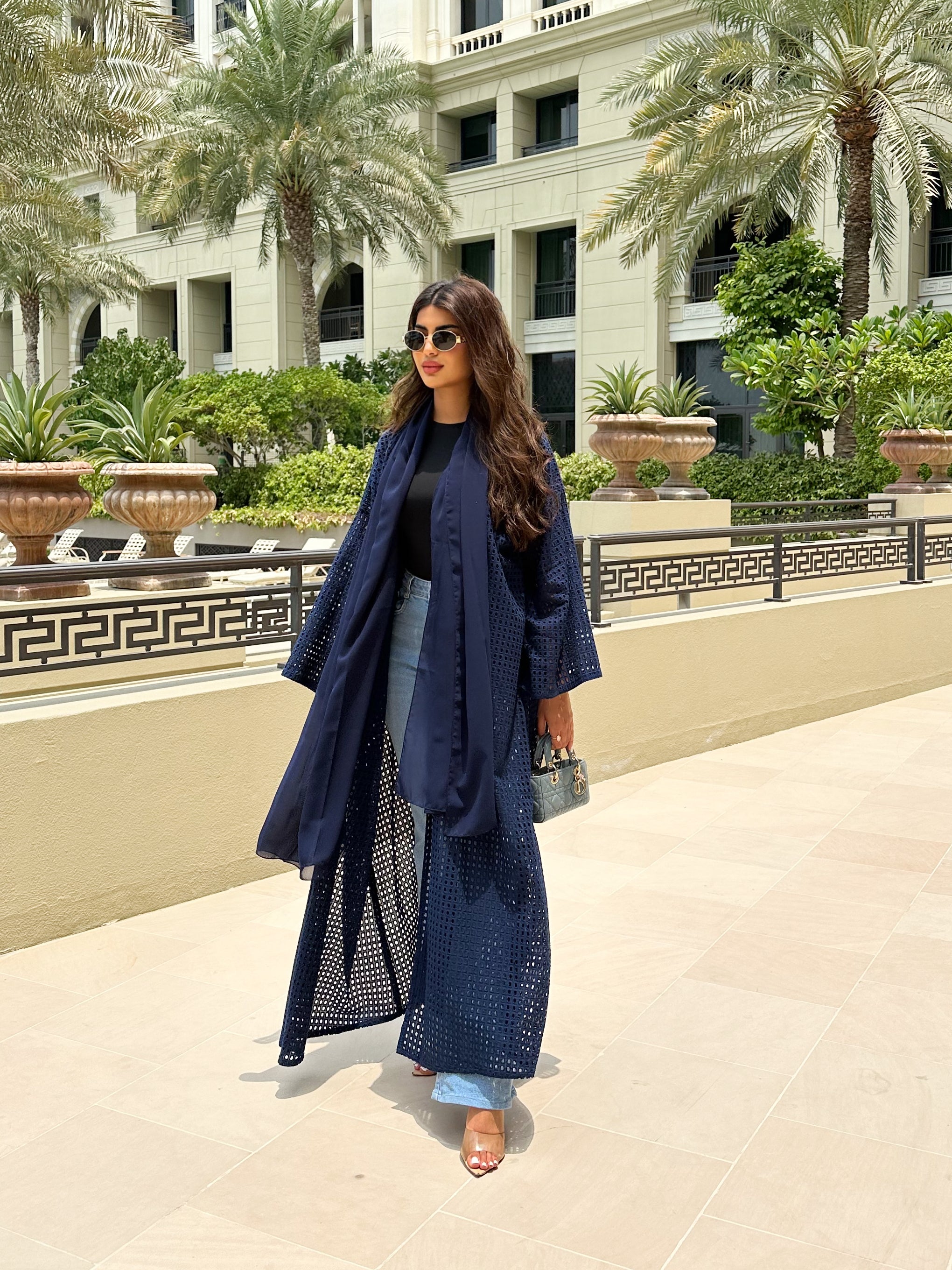 NAVY COTTON MESH ABAYA #506