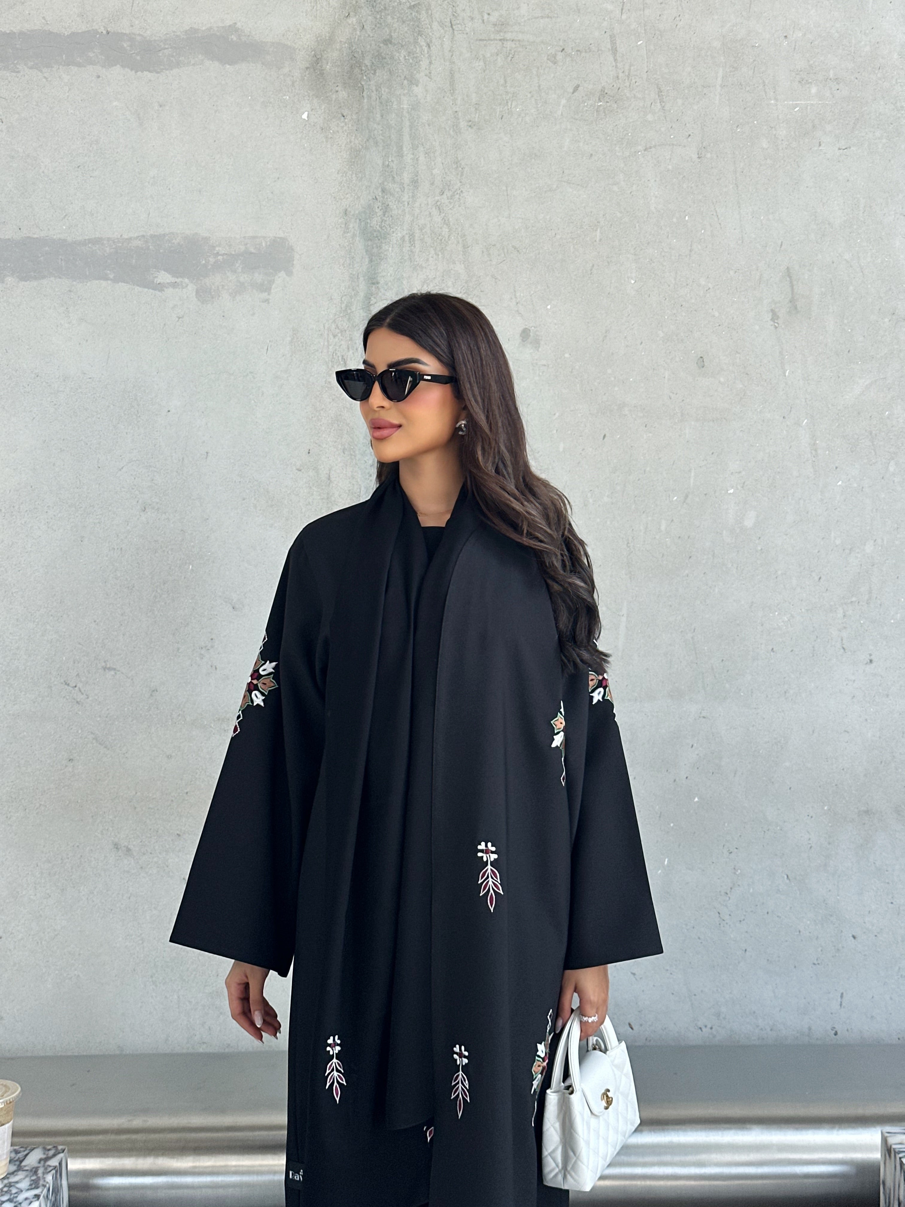 BLACK ABAYA WITH ARABIC FLORAL EMBROIDERY #568