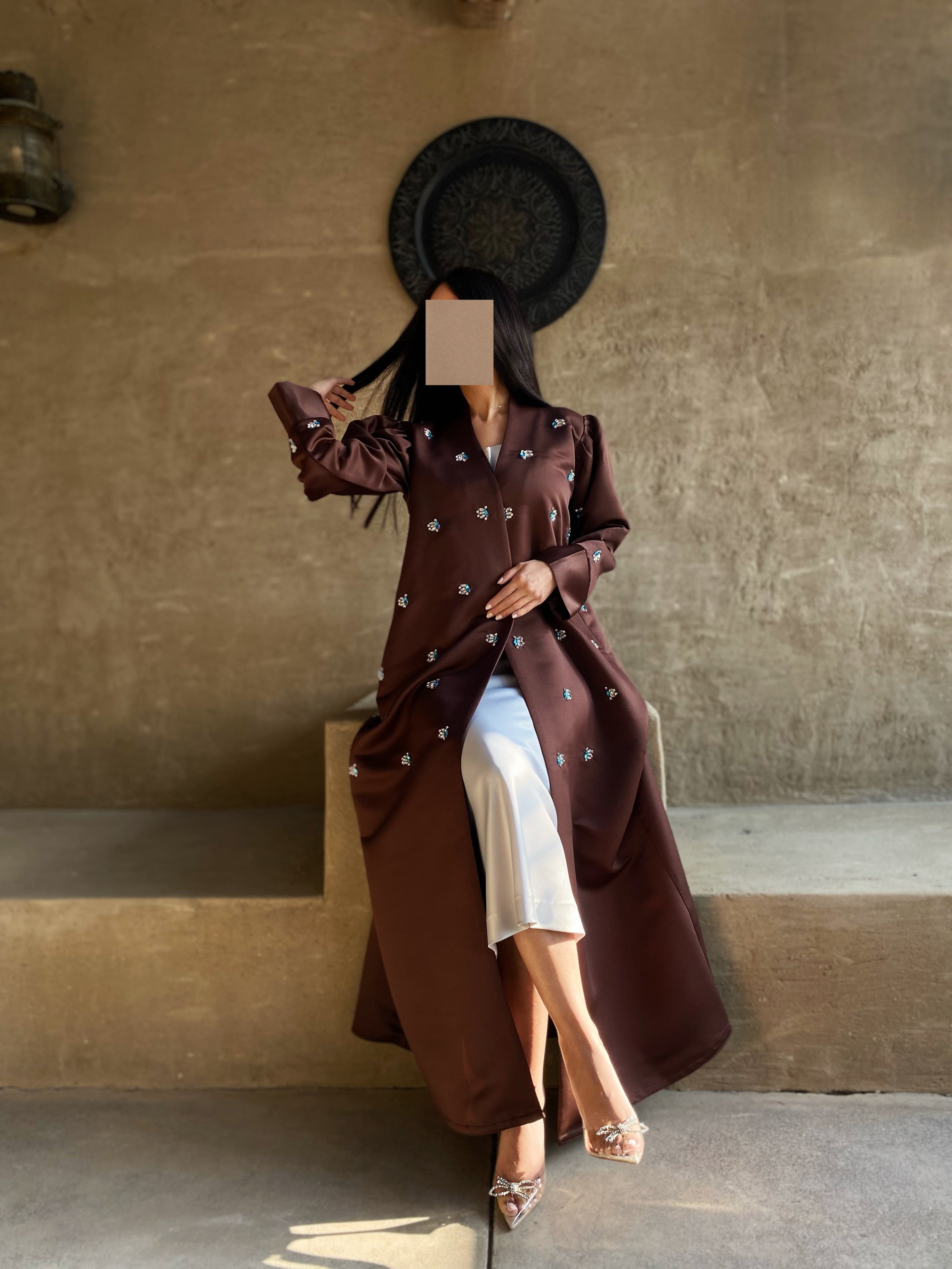 FANCY BROWN ABAYA #187