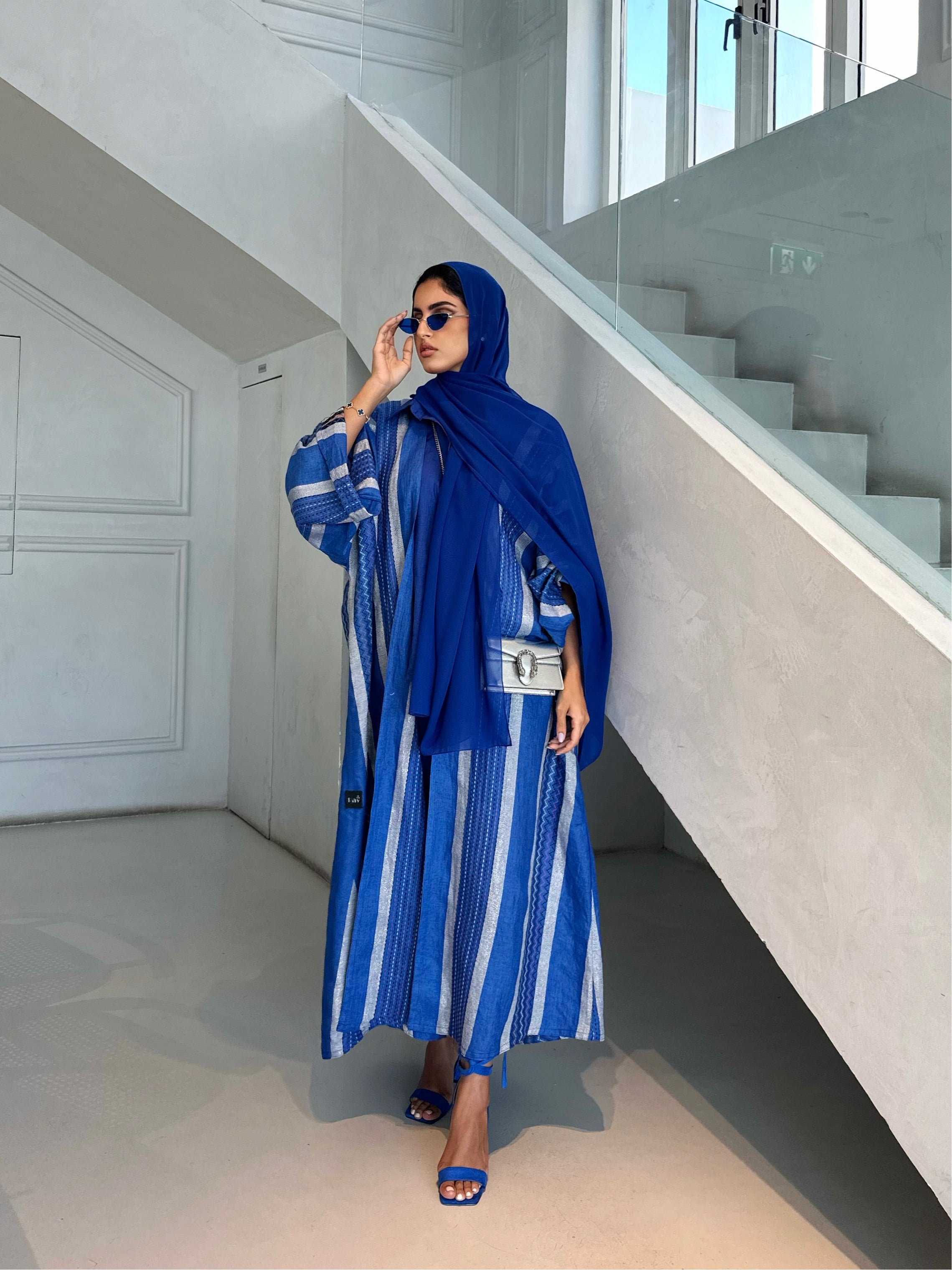 BLUE LINEN CASUAL ABAYA #174