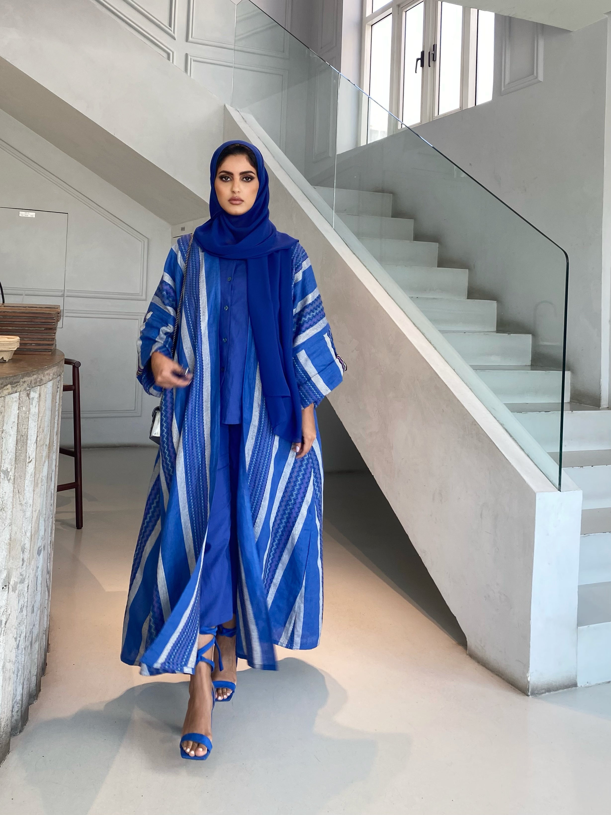 BLUE LINEN CASUAL ABAYA #174